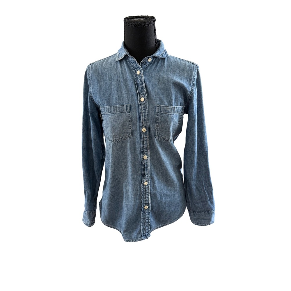 J.Crew Womens Blue Denim Button Down‎ Shirt Medium Wash Cotton Size 2